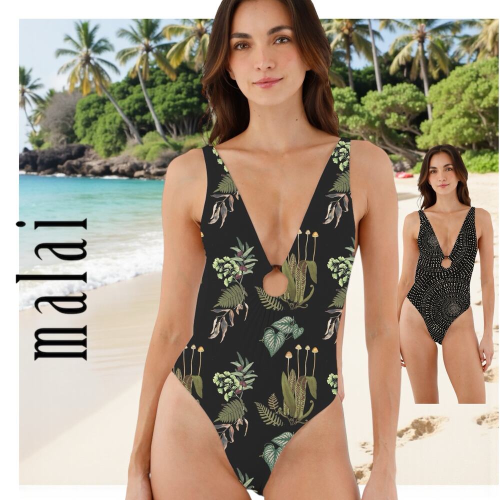 Malai Misha Hoop OnePiece swimsuit NWT 
S plunging keyhole Coastal Reversible